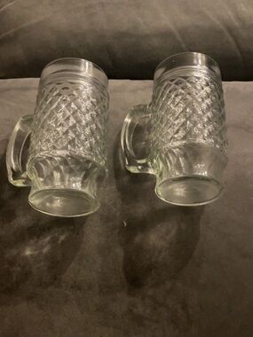 Vintage Anchor Hocking Glass Mug Quilted Diamond Point Pattern- Set of 2